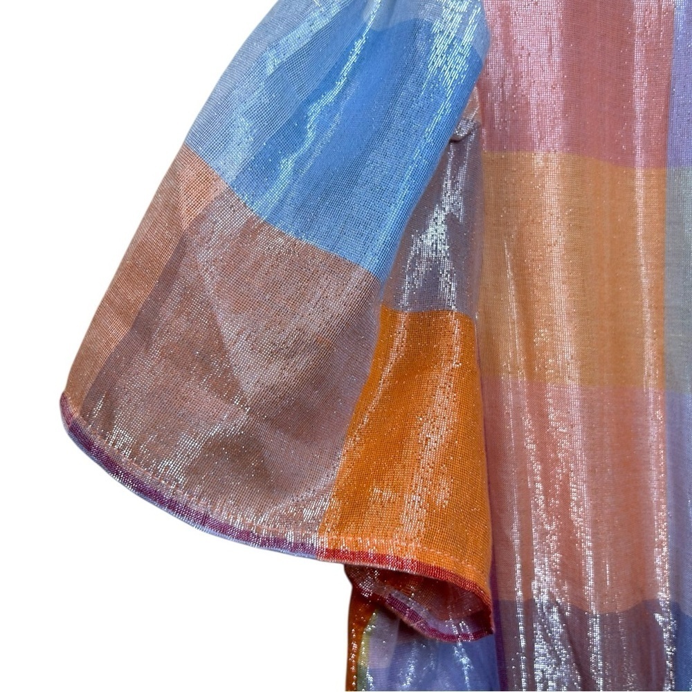 Anthropologie, Women’s ‘Somerset’ Mini Dress Metallic Plaid Pastel, Orange Large - Picture 11 of 16